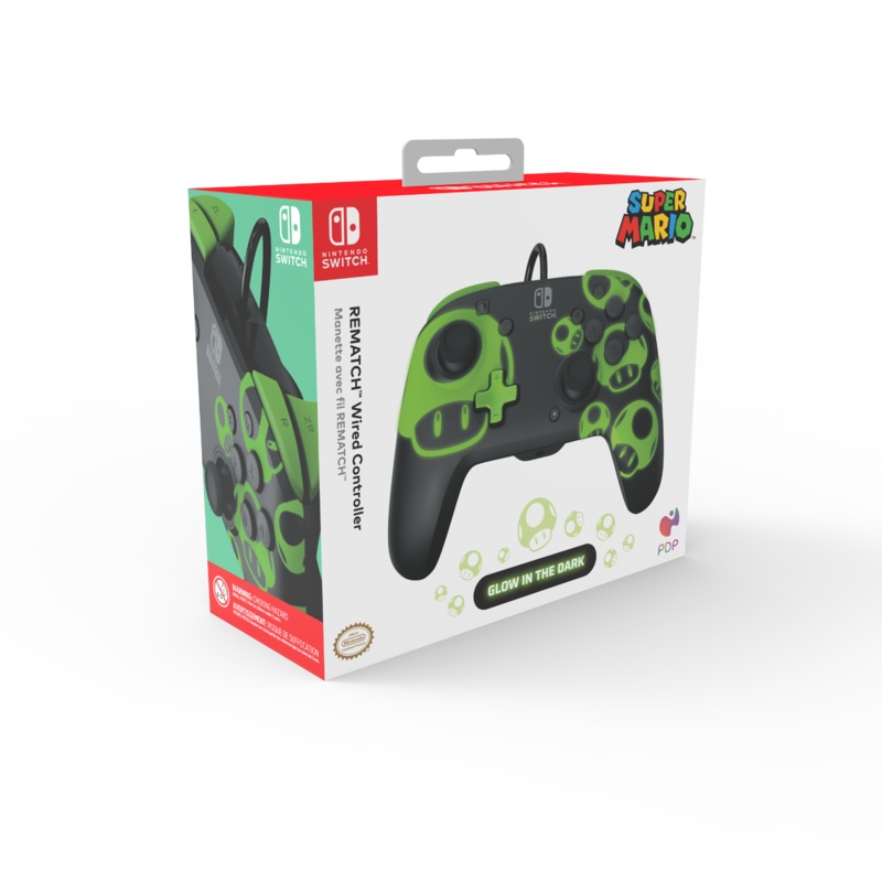 PDP – REMATCH WIRED CONTROLLER: 1-UP GLOW IN THE DARK FOR NINTENDO SWITCH, NINTENDO SWITCH – OLED MODEL